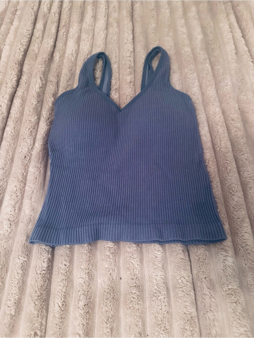 Ribbed V-Neck Tank Top in Teal Blue